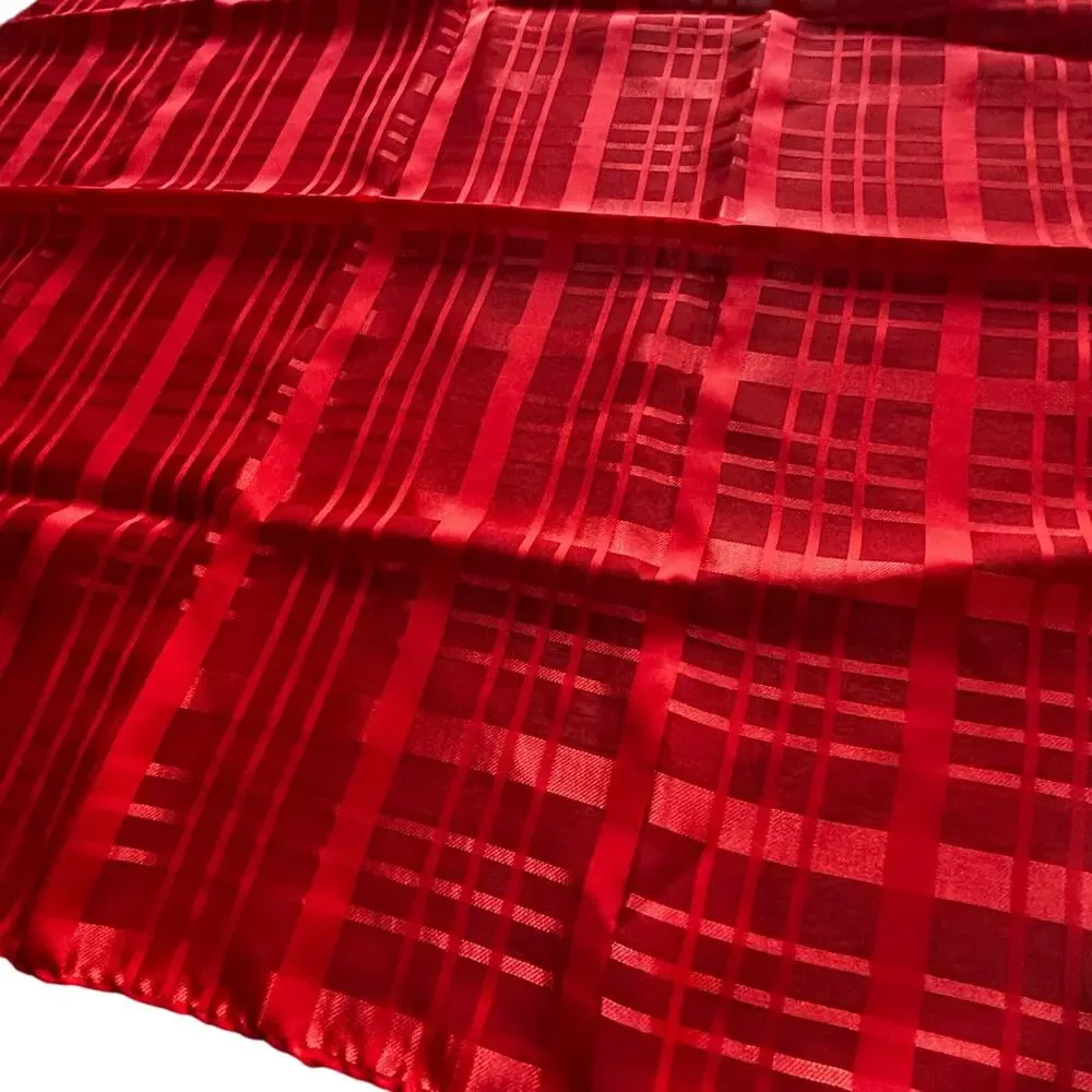 Silky red plaid burnout scarf neckerchief square Morsly New York made in Japan